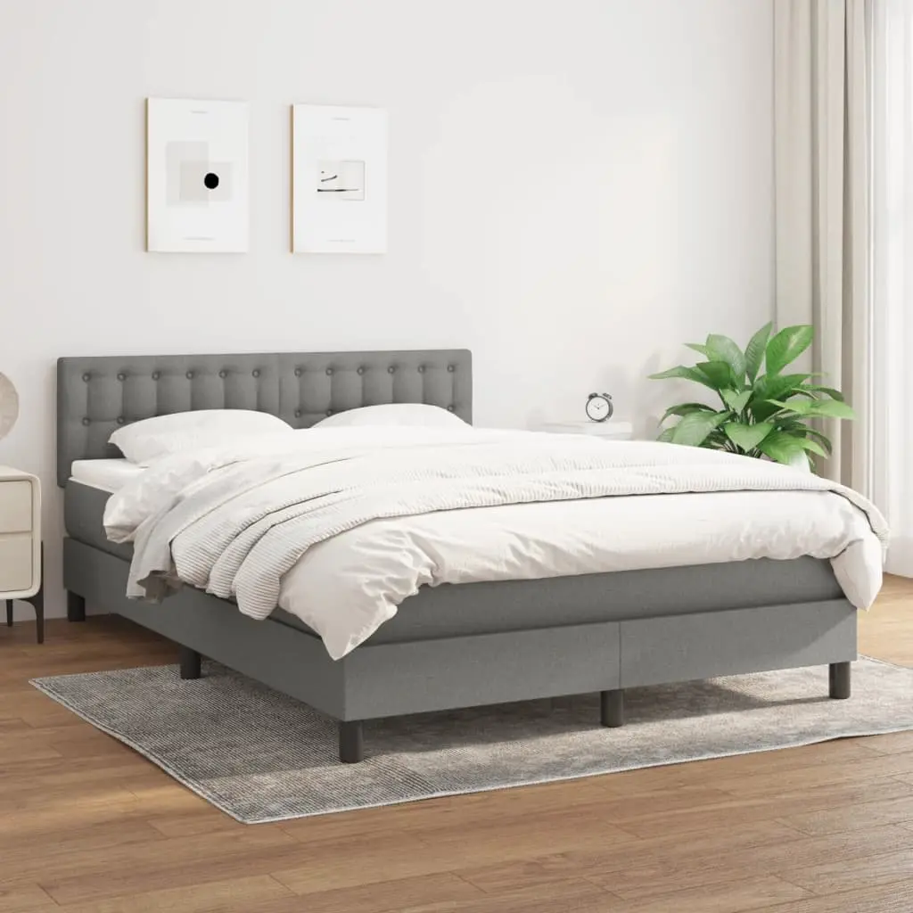 Queen Size Box Spring Bed with Pocket Spring Mattress Adjustable Headboard Grey Fabric