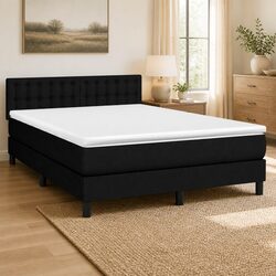 Queen Size Box Spring Bed with Pocket Mattress Adjustable Headboard Black