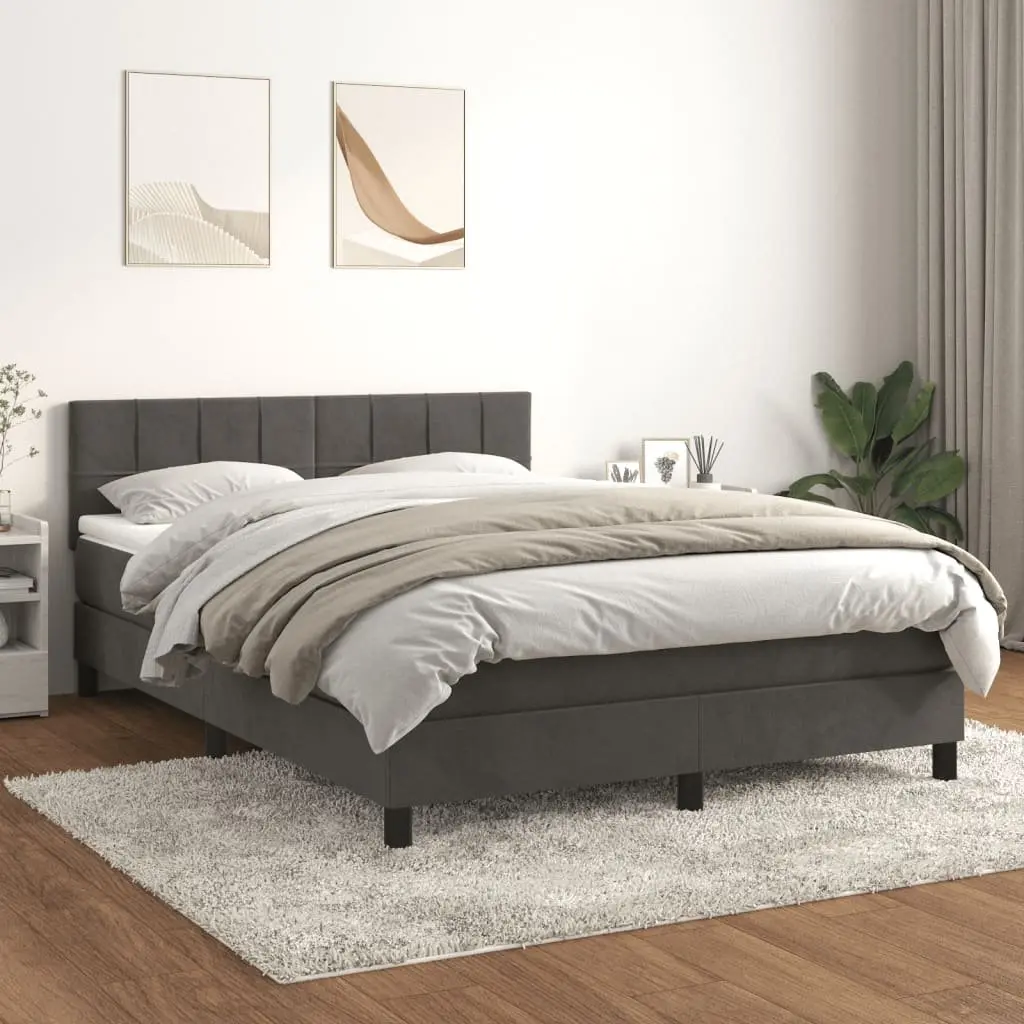 Queen Size Bed Frame with Adjustable Headboard Pocket Spring Mattress Dark Grey Velvet 153x203cm