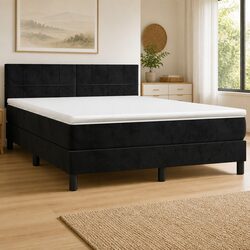 Queen Size Box Spring Bed with Pocket Spring Mattress Black Velvet 153x203cm
