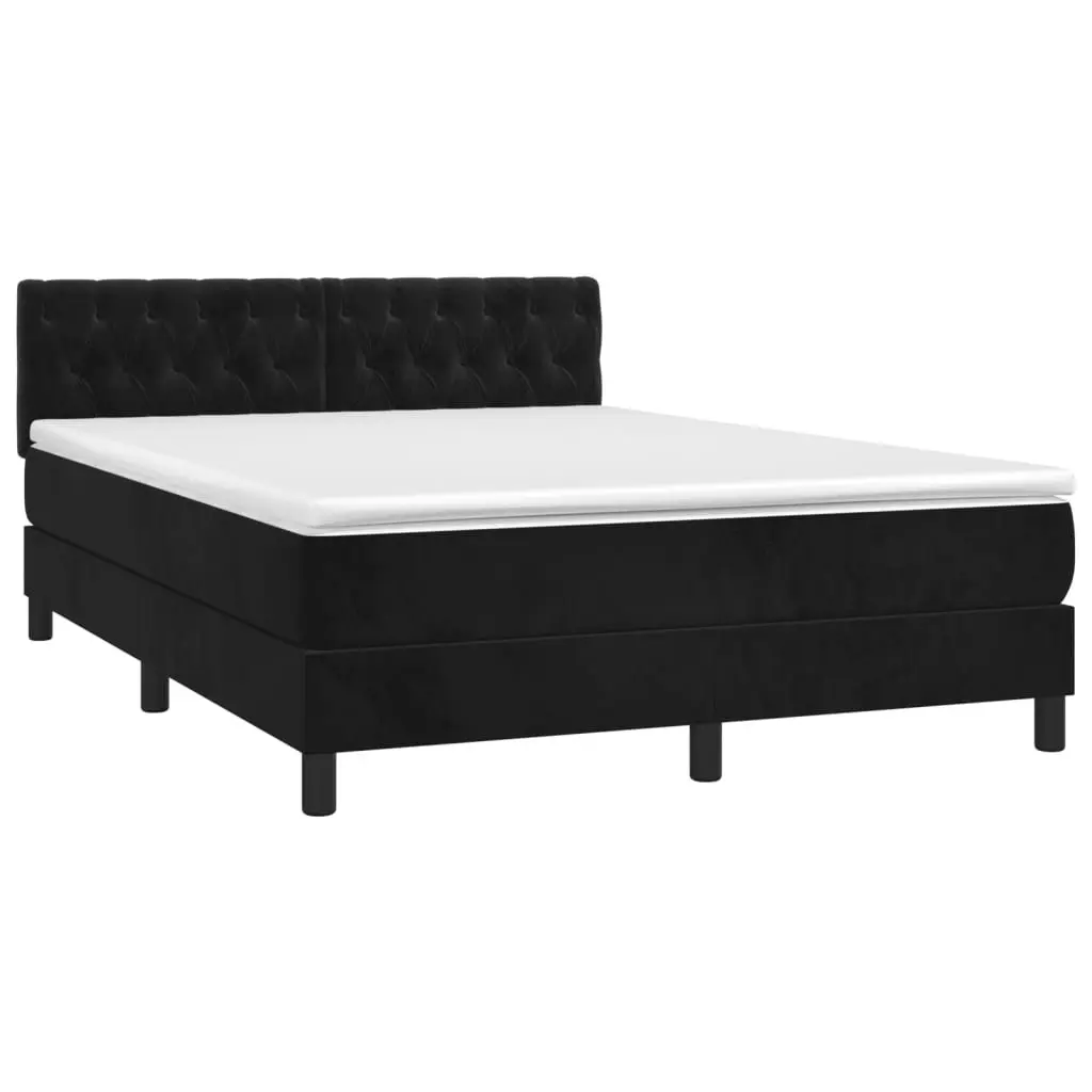 Queen Size Box Spring Bed with Pocket Spring Mattress Adjustable Headboard Black Velvet