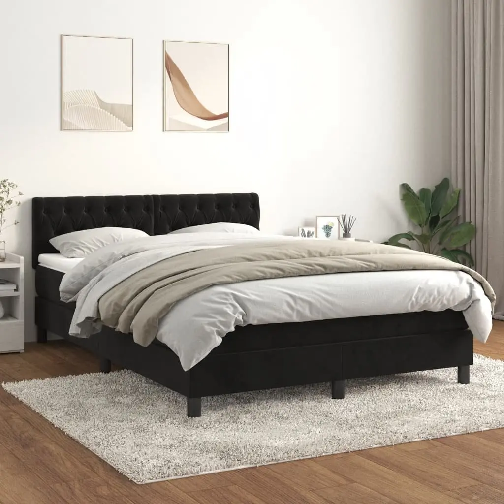Queen Size Box Spring Bed with Pocket Spring Mattress Adjustable Headboard Black Velvet