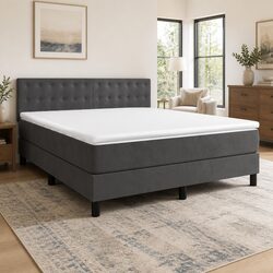 Enhance Your Bedroom with a Queen Size Box Spring Bed in Grey Velvet