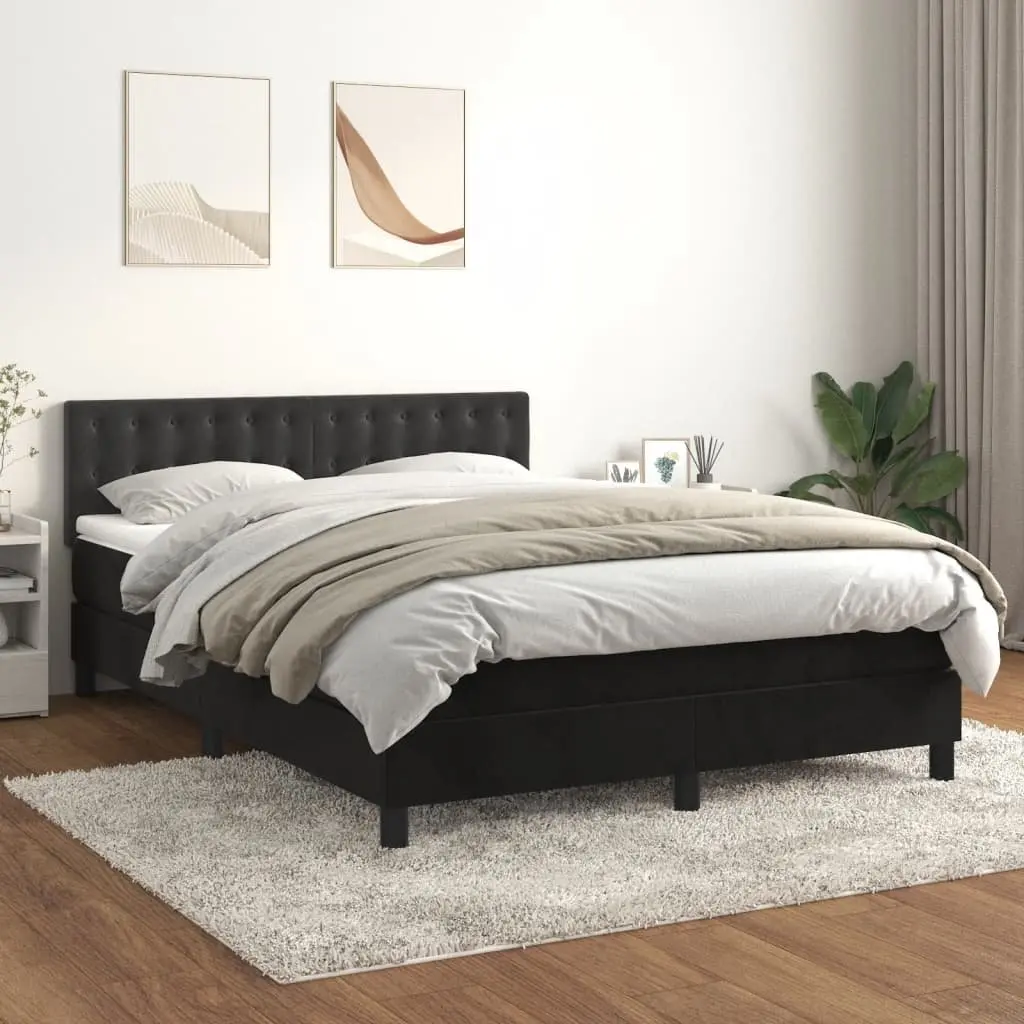 Queen Size Box Spring Bed with Pocket Spring Mattress Adjustable Headboard Black Velvet 153x203cm