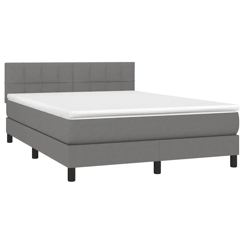 Queen Size Box Spring Bed with Adjustable Fabric Headboard Pocket Spring Mattress Grey