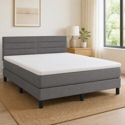 Queen Size Box Spring Bed with Pocket Spring Mattress LED Headboard Grey Fabric