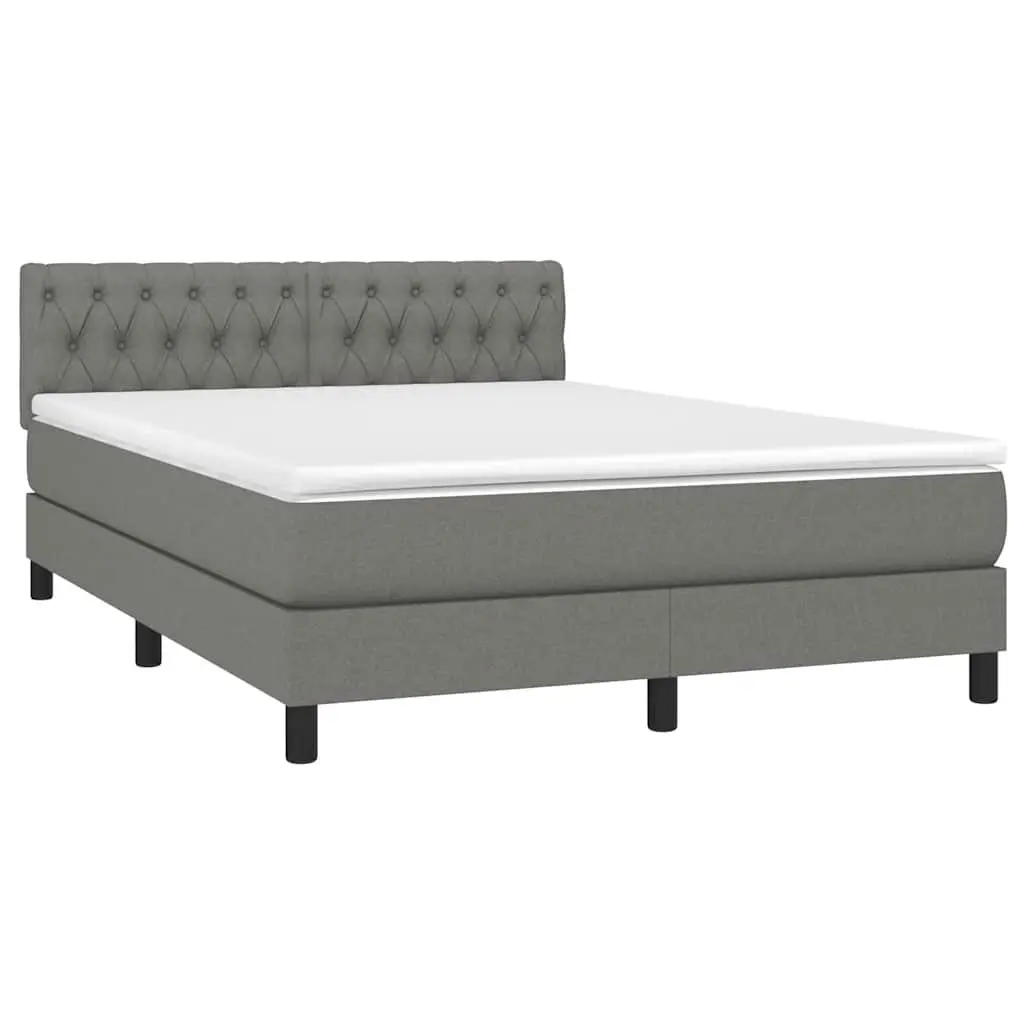 Queen Size Bed with Pocket Spring Mattress Adjustable LED Headboard Grey Fabric