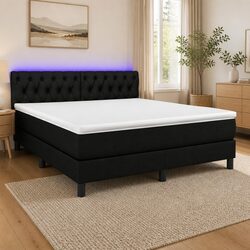 Queen Box Spring Bed with Pocket Spring Mattress LED Headboard Black 152x203cm