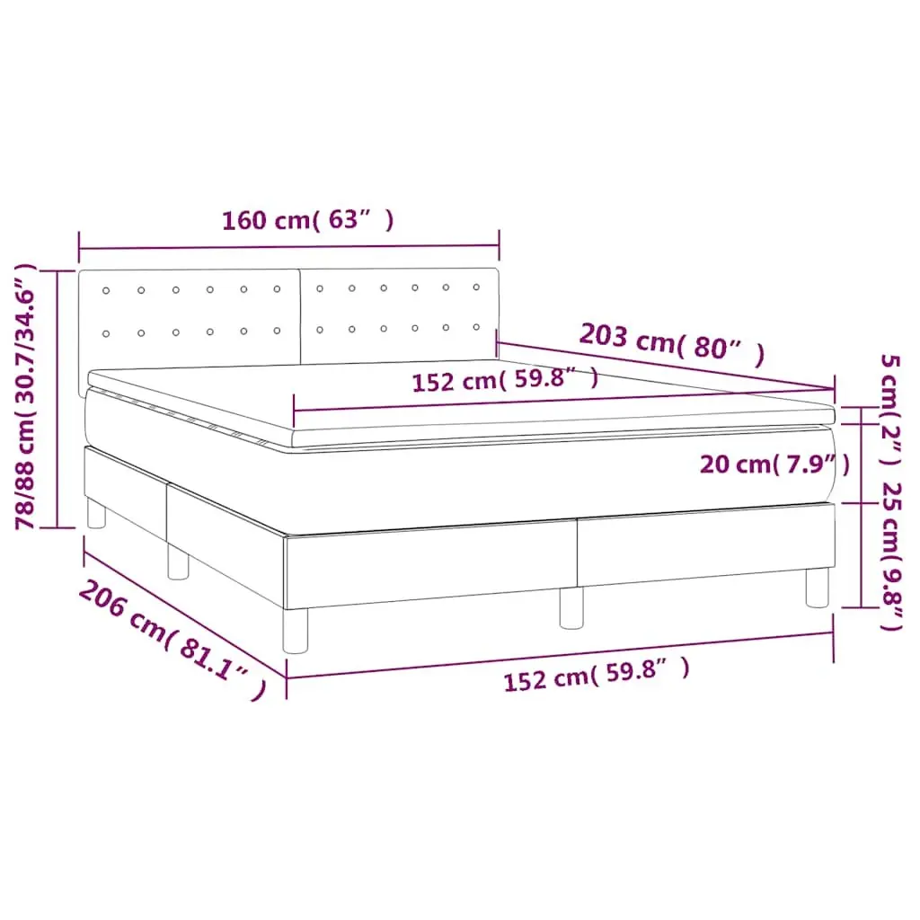 Queen Size Bed with Adjustable Headboard Pocket Spring Mattress Grey Fabric and LED Lighting
