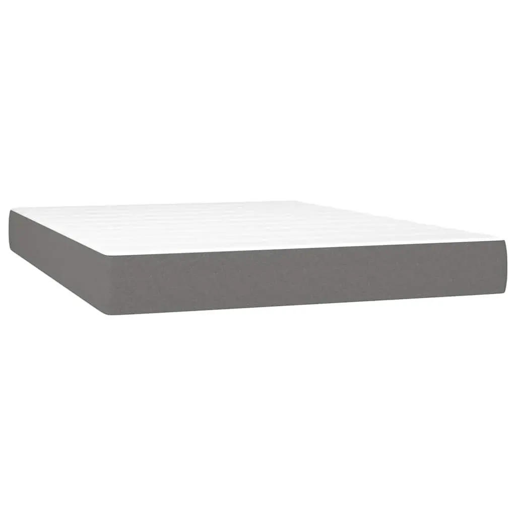 Queen Size Bed with Adjustable Headboard Pocket Spring Mattress Grey Fabric and LED Lighting