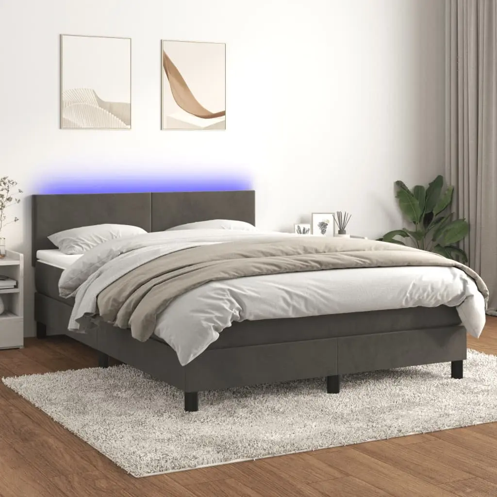 Queen Size Bed Frame with Adjustable Headboard Pocket Spring Mattress Dark Grey Velvet Upholstery