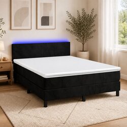 Elegant Queen Black Velvet Bed with Pocket Spring Mattress