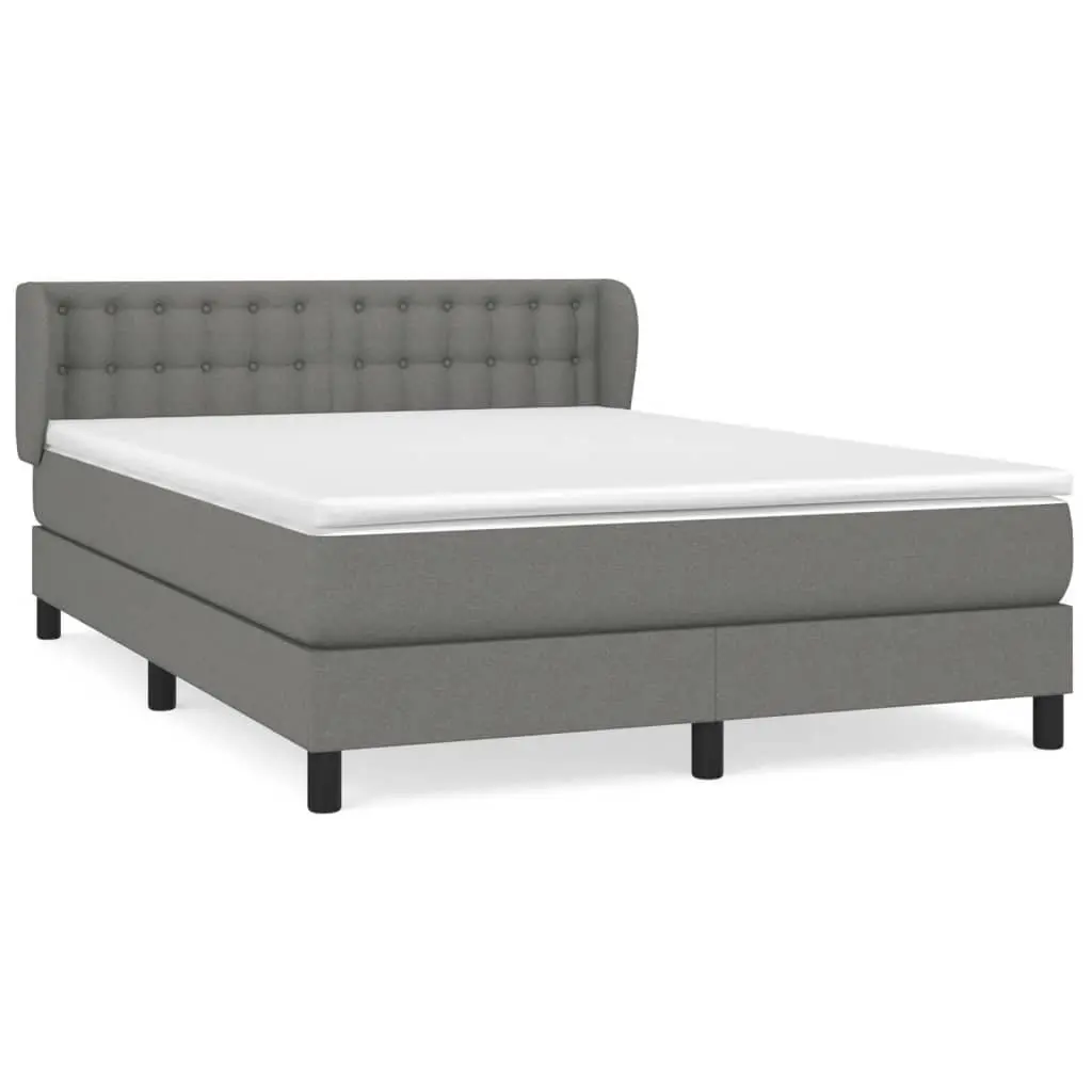 Queen Size Box Spring Bed Frame with Pocket Spring Mattress Grey Fabric Adjustable Headboard