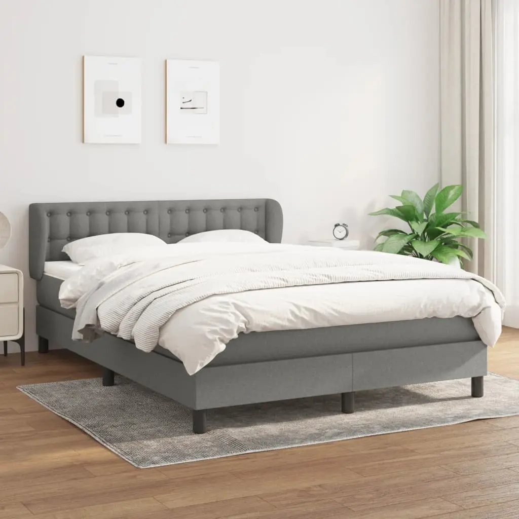 Queen Size Box Spring Bed Frame with Pocket Spring Mattress Grey Fabric Adjustable Headboard