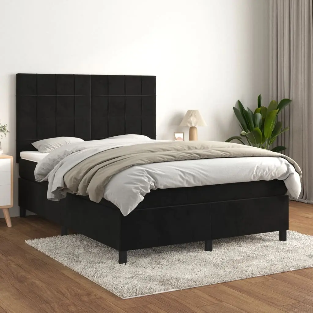 Pocket Spring Mattress and Adjustable Headboard Queen Size Bed Black Velvet 153x203cm