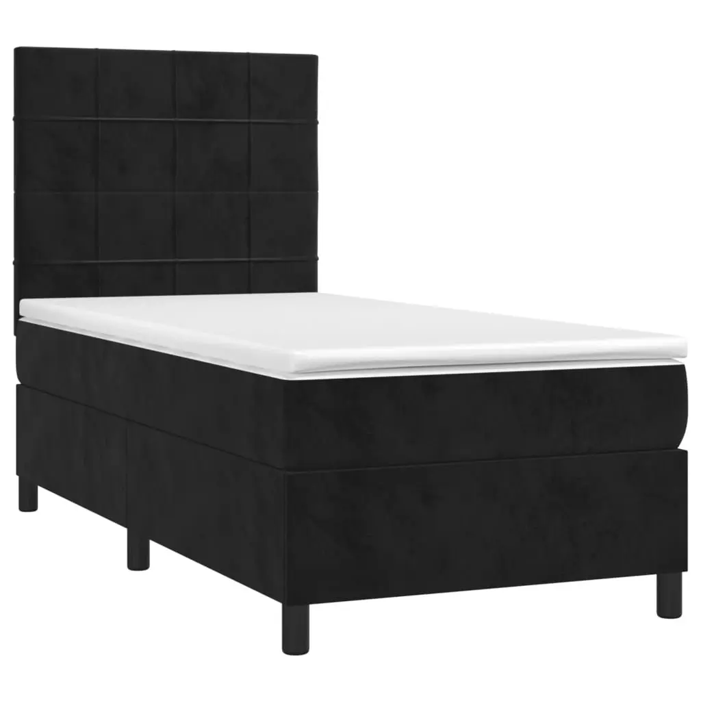 Box Spring Bed King Single 106x203cm Velvet Upholstered Frame Adjustable Headboard Pocket Spring Mattress