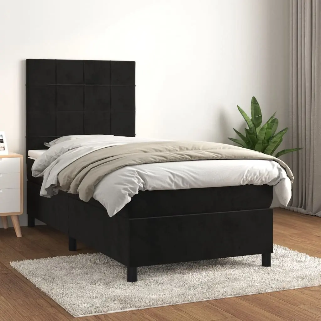 Box Spring Bed King Single 106x203cm Velvet Upholstered Frame Adjustable Headboard Pocket Spring Mattress