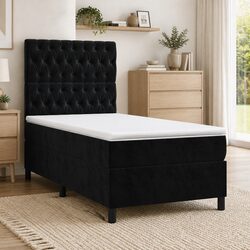 Box Spring Bed with Pocket Spring Mattress King Single 106x203cm Black Velvet