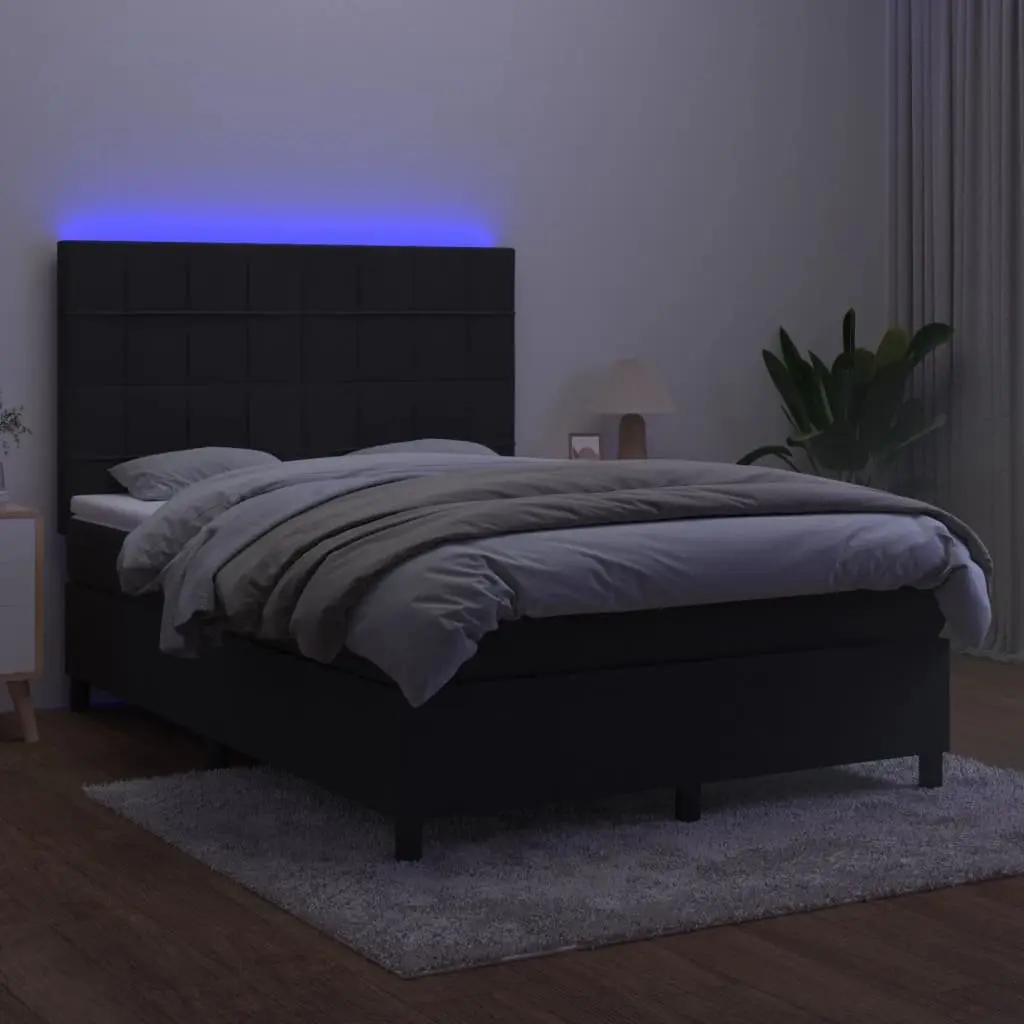 Box Spring Bed Queen Size Velvet Upholstery Adjustable Headboard with LED Lighting Pocket Spring Mattress
