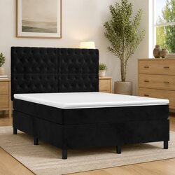 Queen Size Box Spring Bed with Pocket Spring Mattress LED Headboard Black Velvet