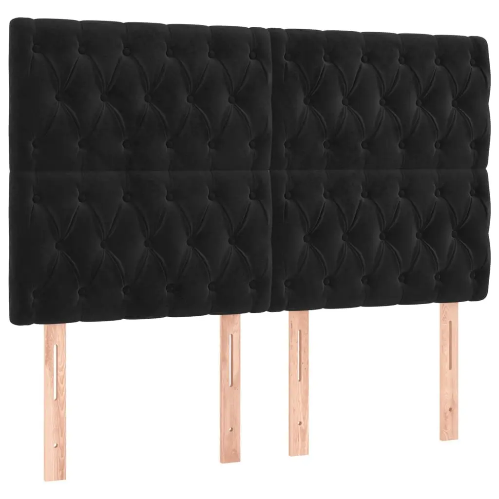 Queen Size Velvet Upholstered Box Spring Bed with Adjustable Headboard and Pocket Spring Mattress Black
