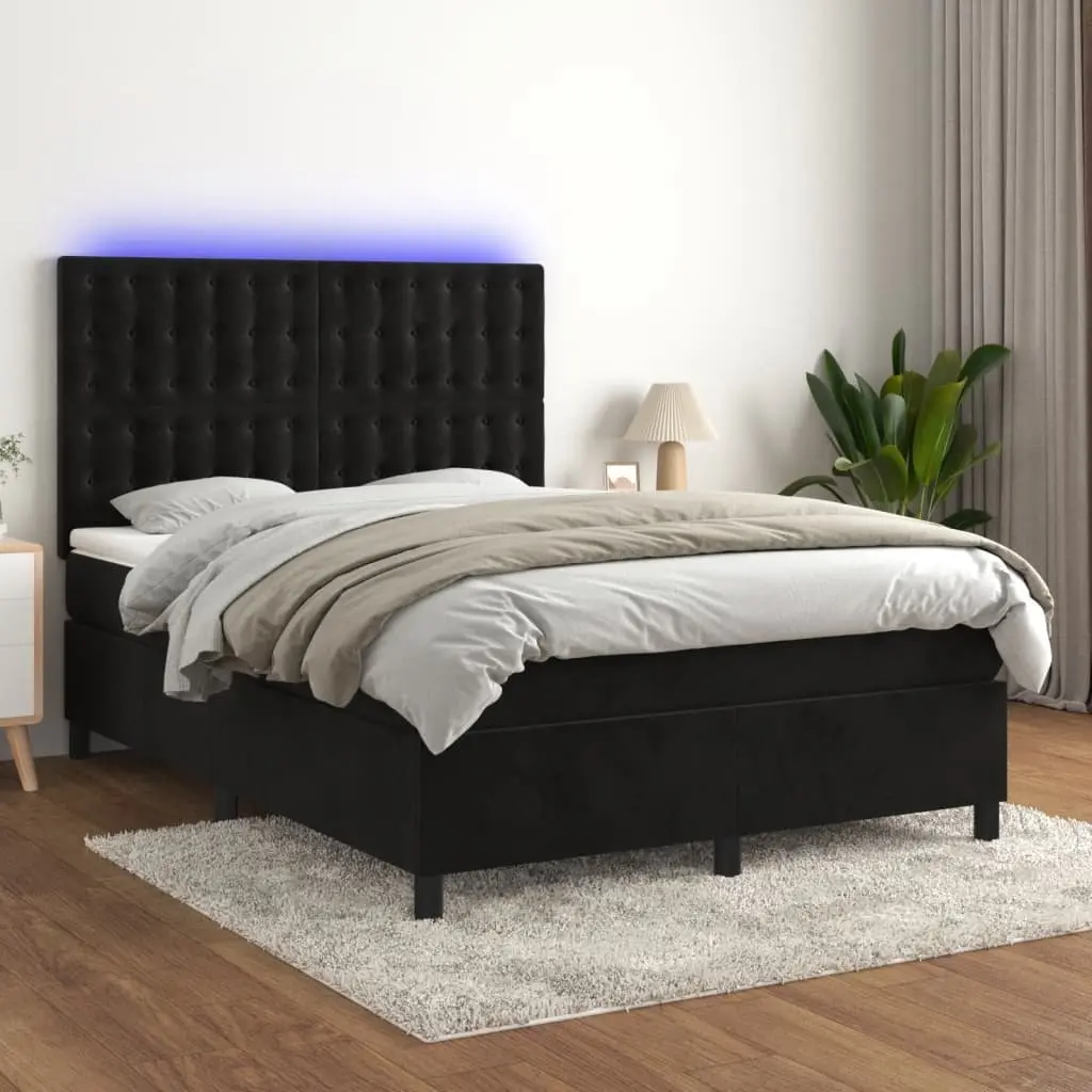 Queen Size Bed Frame with Adjustable Headboard Pocket Spring Mattress Black Velvet
