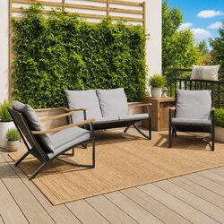 3 Piece Outdoor Balcony Furniture Set Patio Seating Black Steel Frame Cushions
