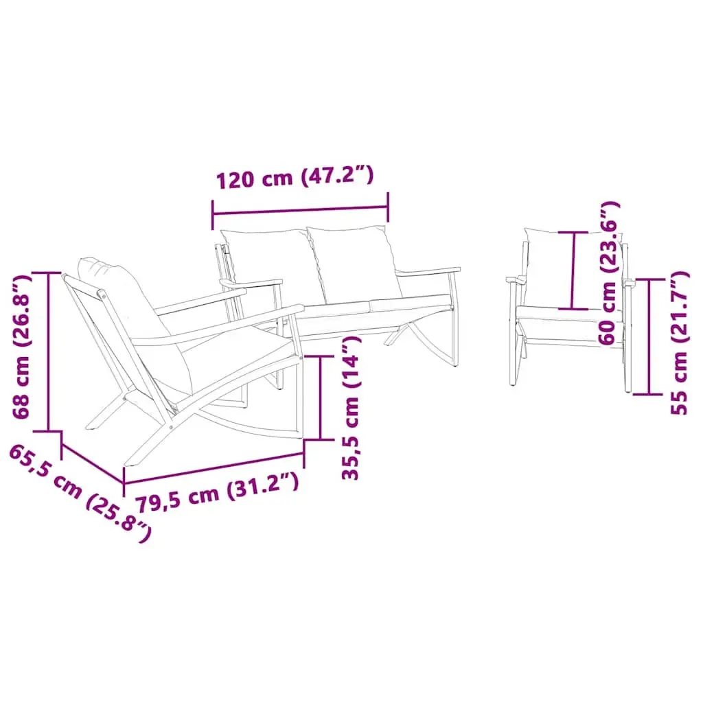 3 Piece Patio Seating Set Black Steel Frame Cushioned Outdoor Furniture