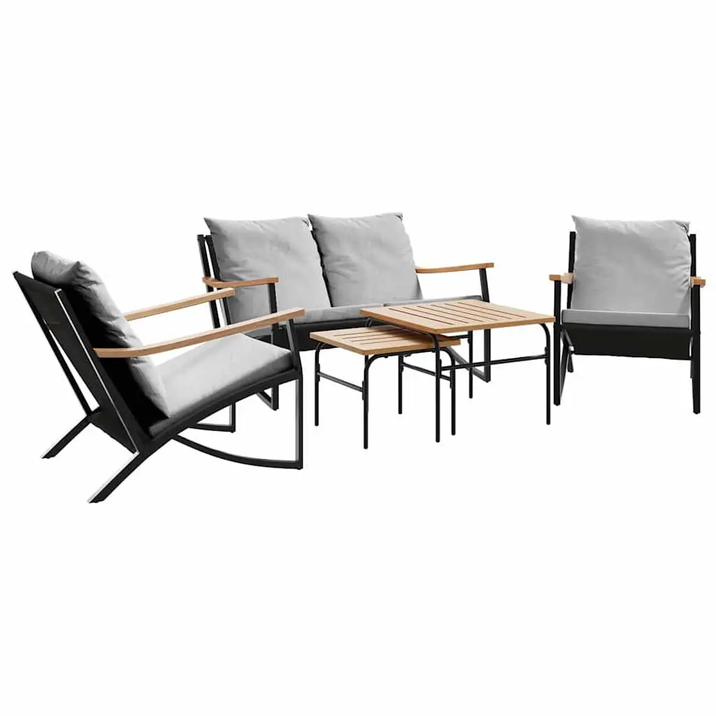 Balcony Furniture Set 5 Piece Cushioned Black Steel Outdoor Patio with Sturdy Tabletop