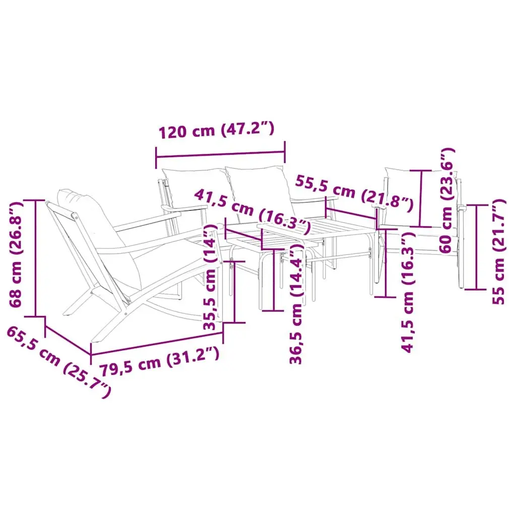 Balcony Furniture Set 5 Piece Cushioned Black Steel Outdoor Patio with Sturdy Tabletop