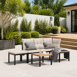 Garden Bench Set 4 Piece Outdoor Patio Furniture with Cushions Side Table