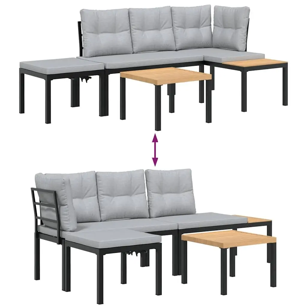 Outdoor Garden Bench Set 4 Piece Black Steel with Cushions
