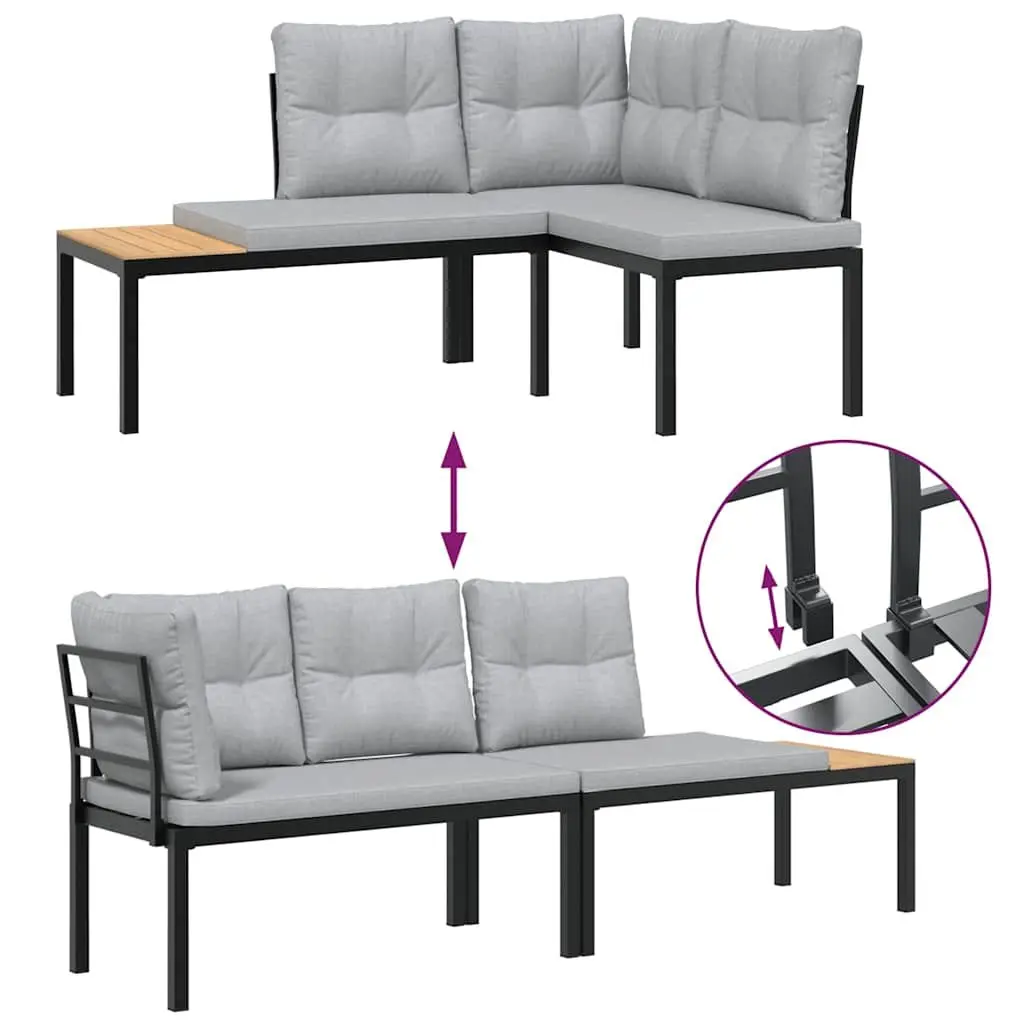 Outdoor Garden Bench Set 4 Piece Black Steel with Cushions