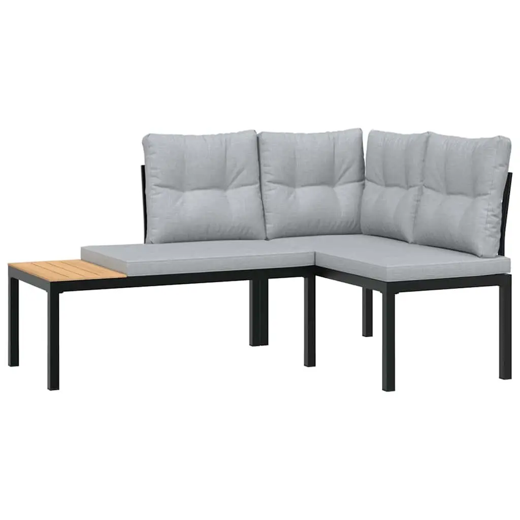 Garden Bench Set 3 Piece Outdoor Furniture Black Steel Frame with Cushions