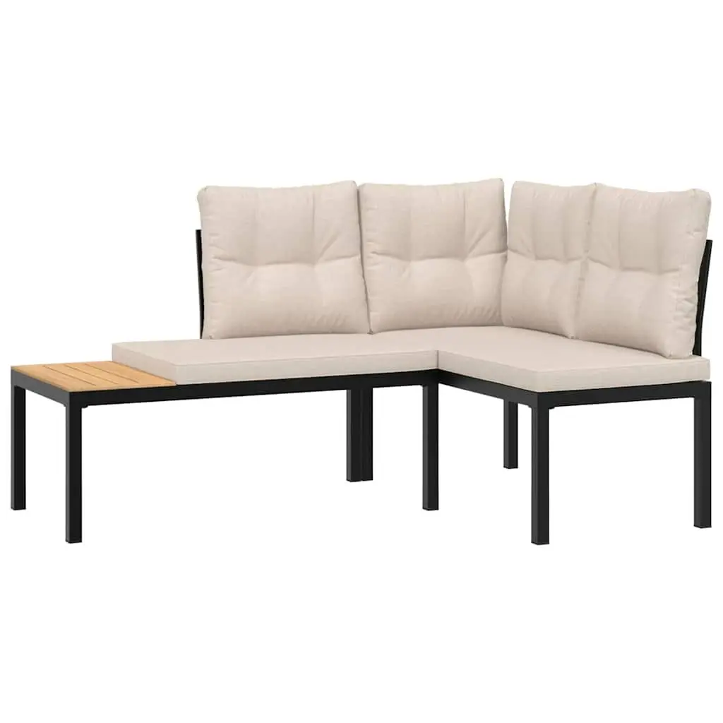 Garden Bench Set 4 Piece Outdoor Furniture Black Steel Frame with Cushions