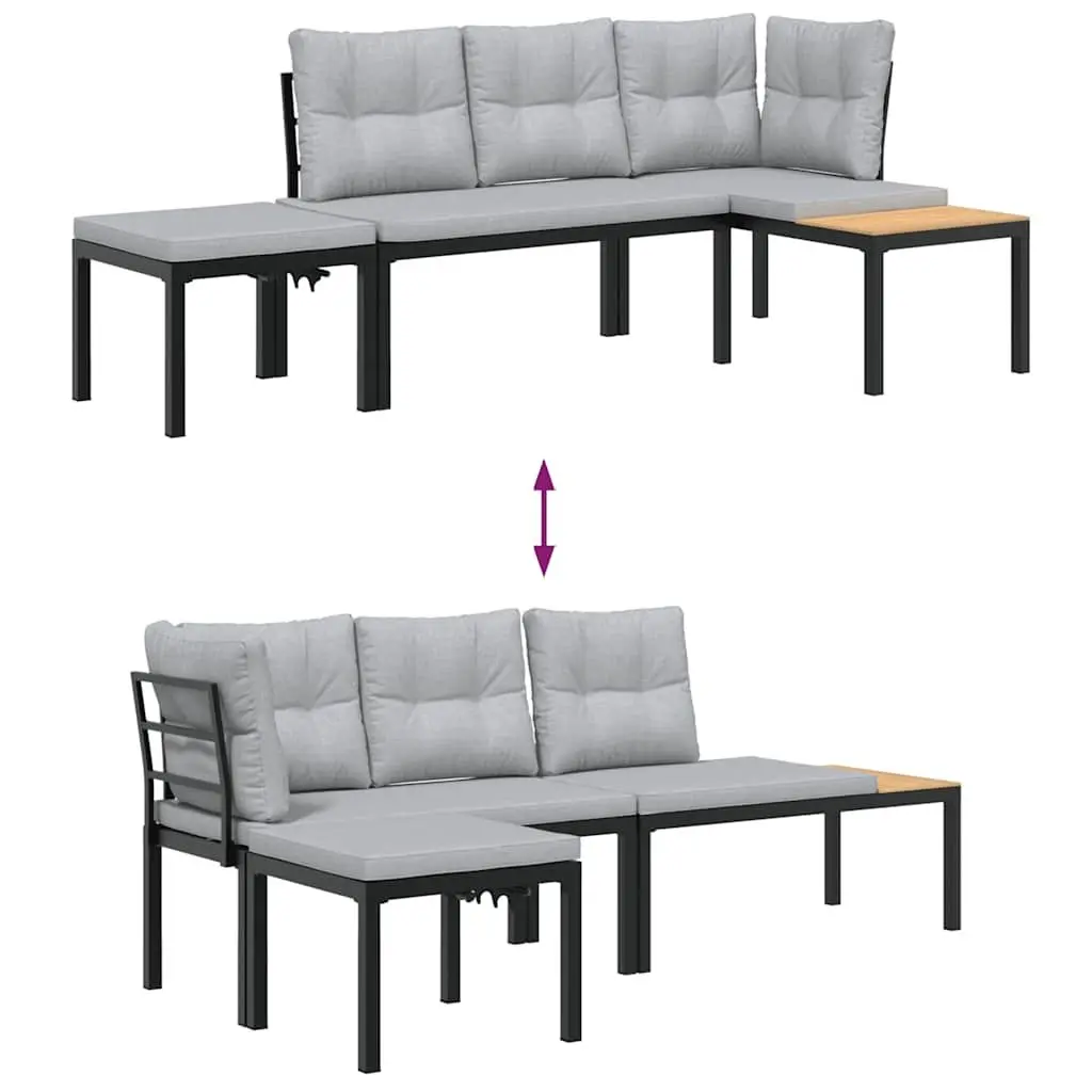 Garden Bench Set 3 Piece Outdoor Furniture with Cushions Black