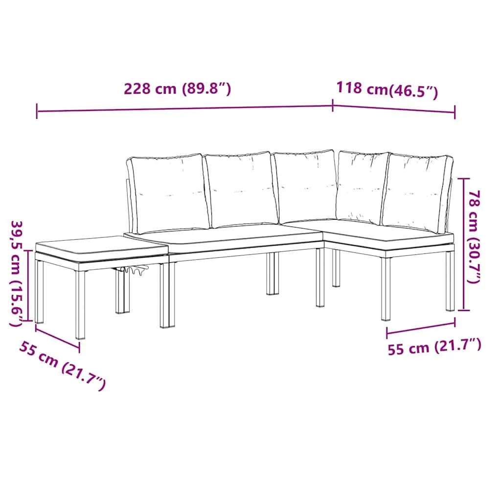 Garden Bench Set 3 Pieces Black Powder-Coated Steel Frame with Cushions