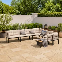 Garden Sofa Set 6 Piece Outdoor Furniture Patio Seating Black Steel Frame