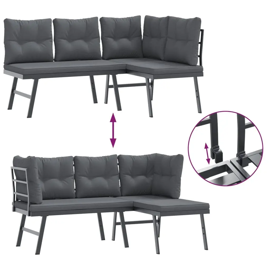 3 Piece Patio Furniture Set Black Cushioned Benches with Powder-Coated Steel Frame for Outdoor Use