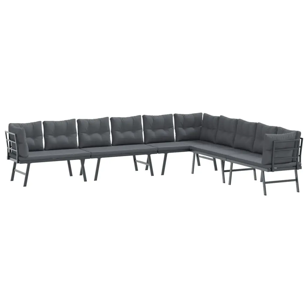 Outdoor Garden Benches Set 4 Piece Black Steel Frame Cushioned Patio Seating