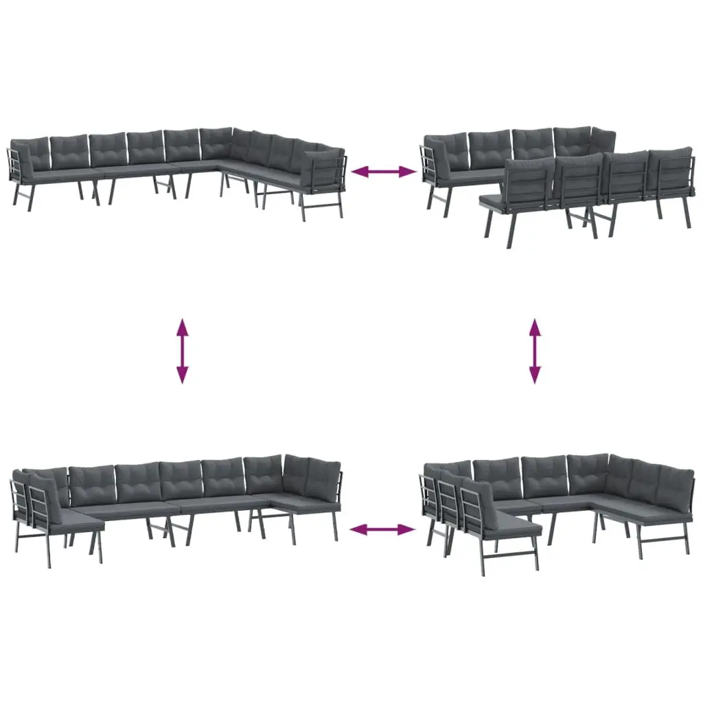 Outdoor Garden Benches Set 4 Piece Black Steel Frame Cushioned Patio Seating