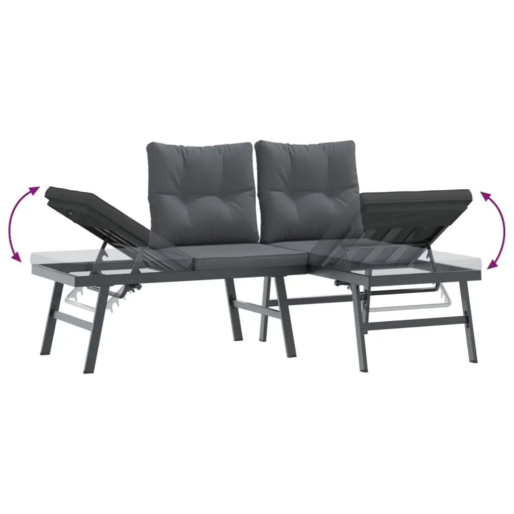 4 Piece Outdoor Cushioned Garden Bench Set Black Steel Frame