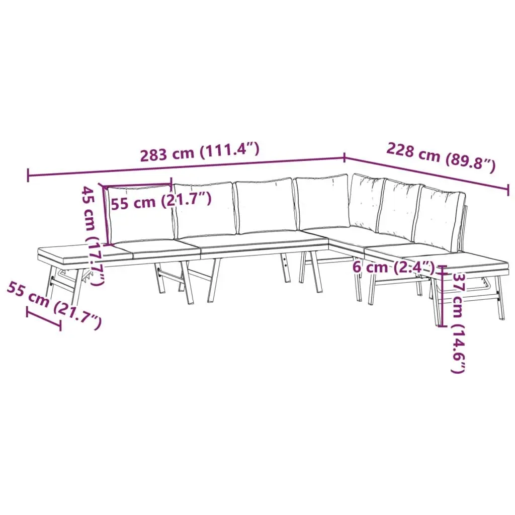 4 Piece Outdoor Cushioned Garden Bench Set Black Steel Frame