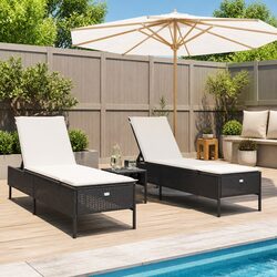 Black Poly Rattan Sun Lounger Set for Outdoor Spaces