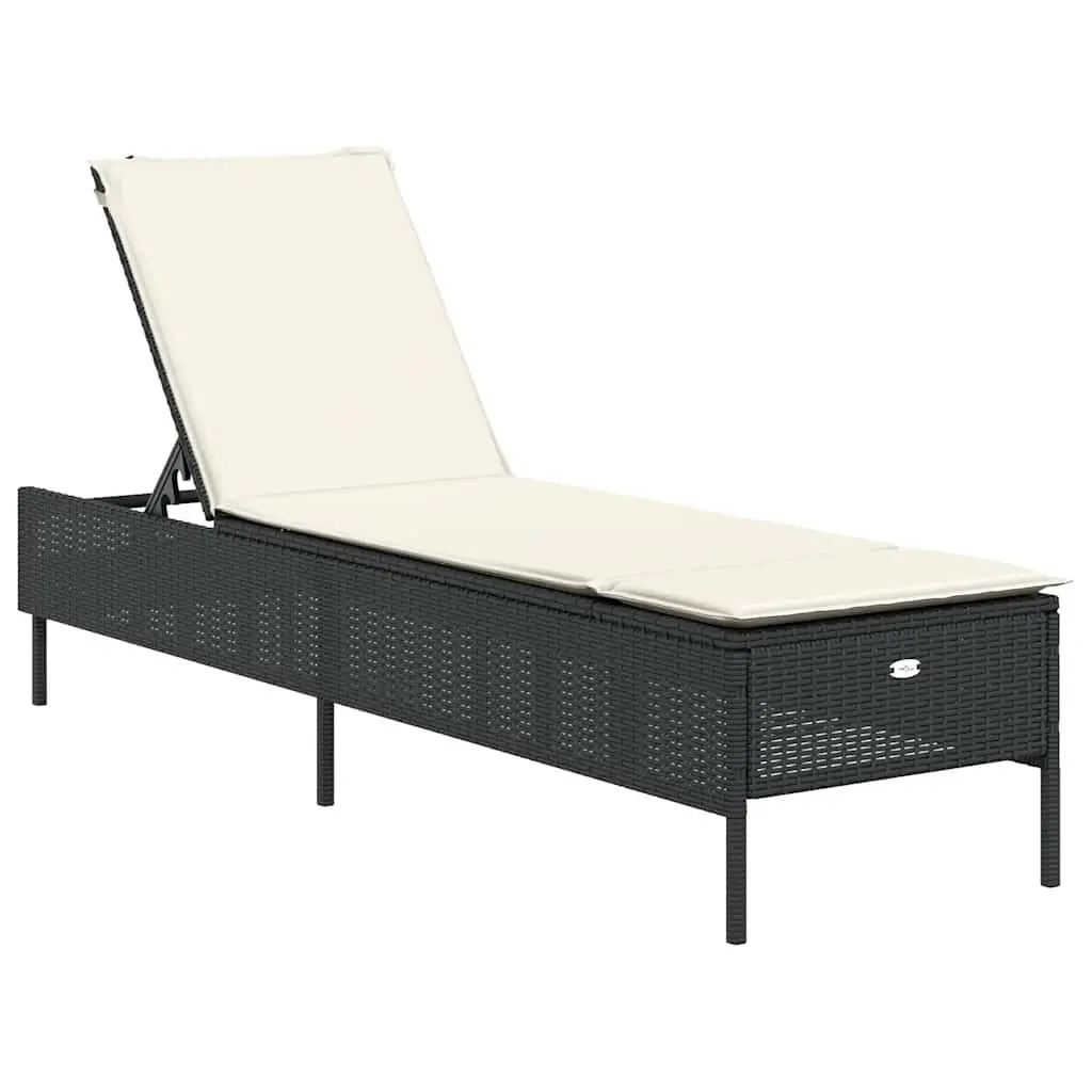 Sun Lounger Set 3 Piece Black Adjustable Backrest Thickly Padded Cushions Outdoor Garden Furniture