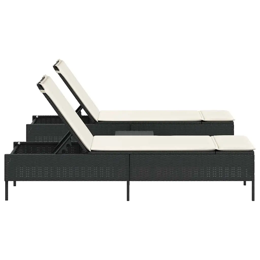 Sun Lounger Set 3 Piece Black Adjustable Backrest Thickly Padded Cushions Outdoor Garden Furniture