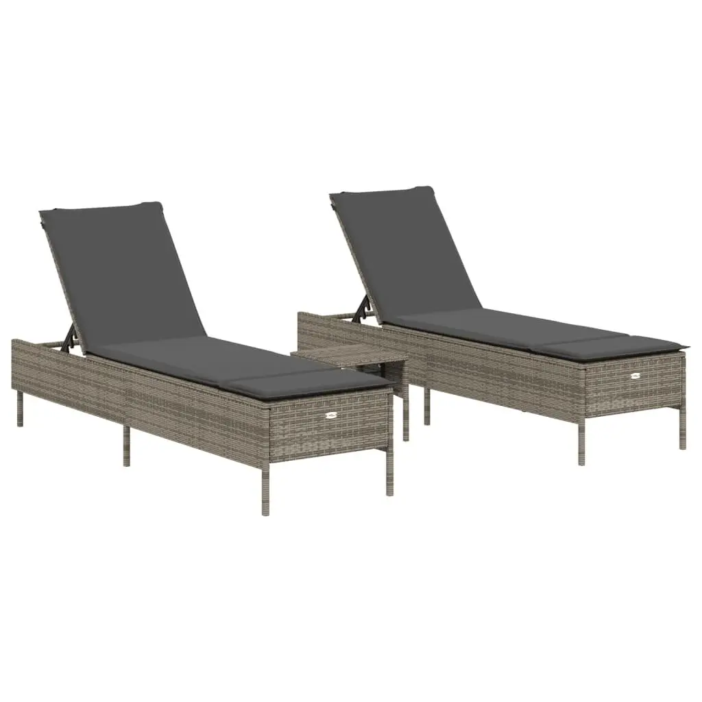 Sun Lounger Set 3 Piece Grey Adjustable Backrest Padded Cushions