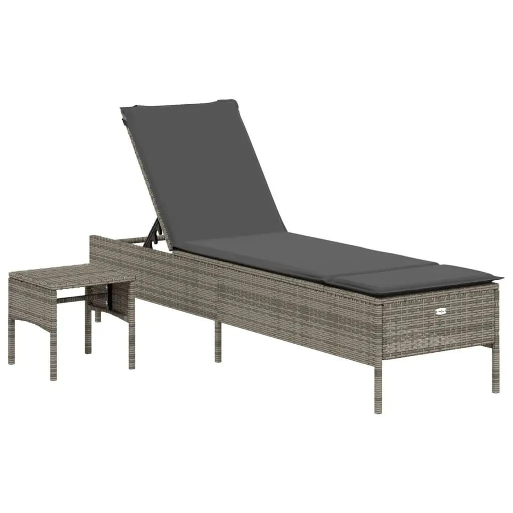 Sun Lounger Set 3 Piece Grey Adjustable Backrest Padded Cushions