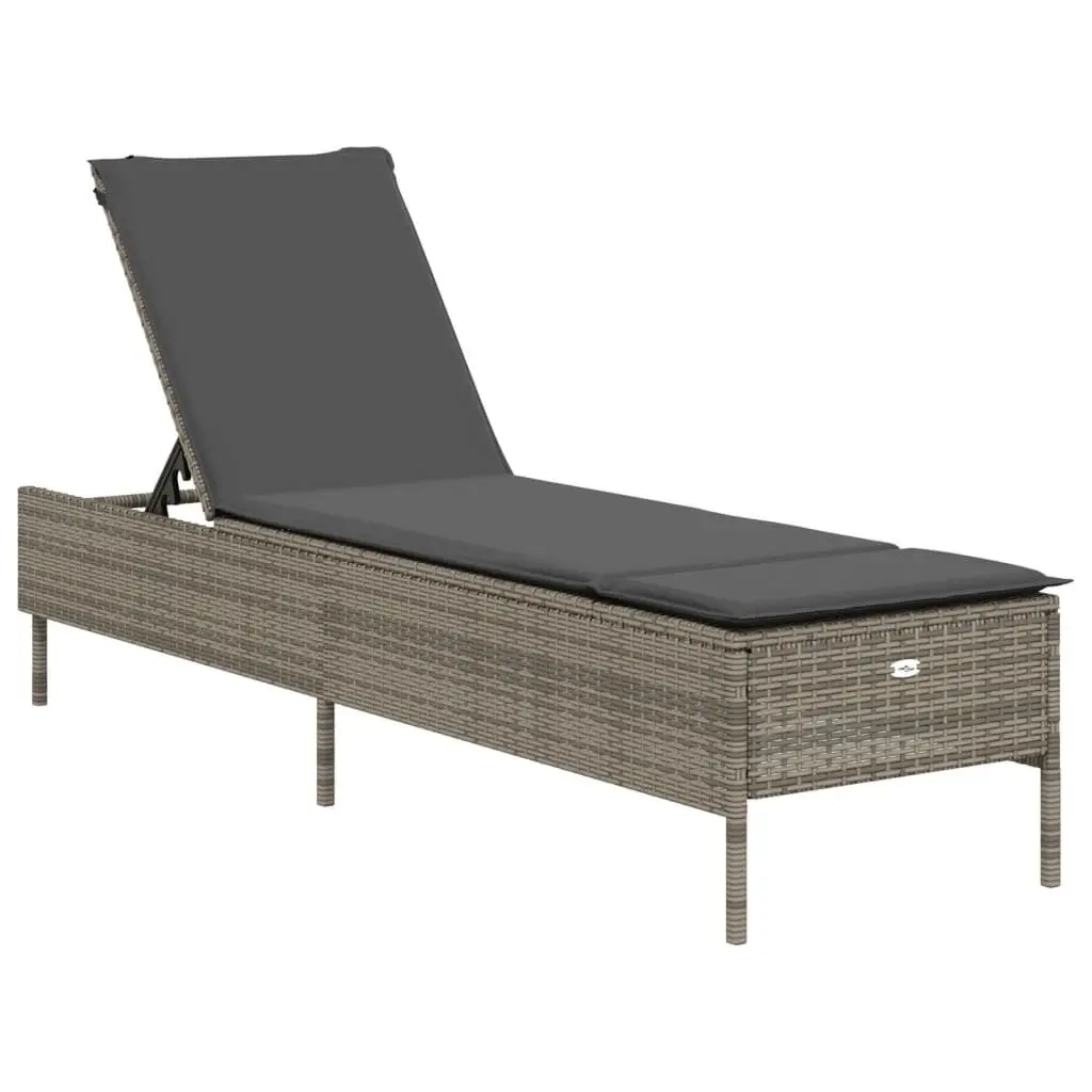 Sun Lounger Set 3 Piece Grey Adjustable Backrest Padded Cushions