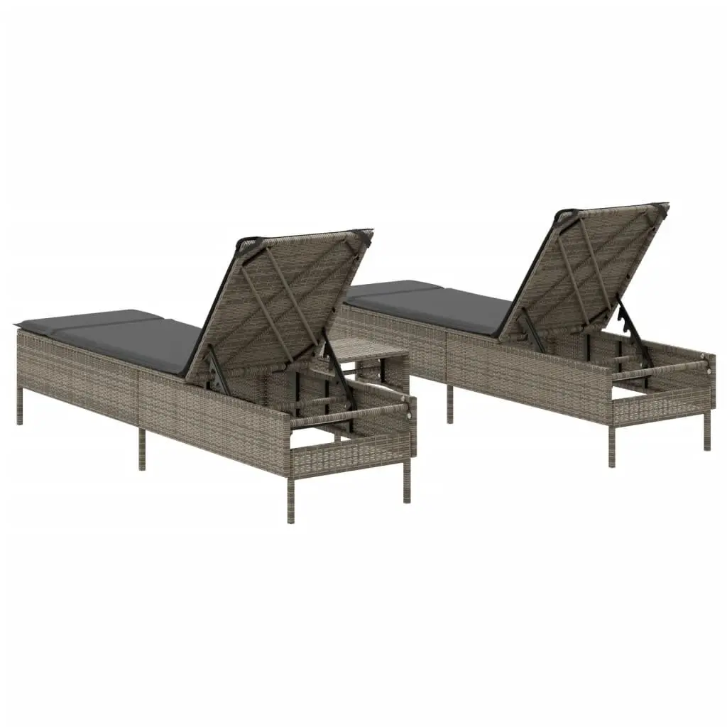 Sun Lounger Set 3 Piece Grey Adjustable Backrest Padded Cushions